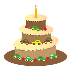 big round birthday cake for a boy isolated on white background