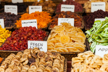 Healthy eating dried fruit snack at food market