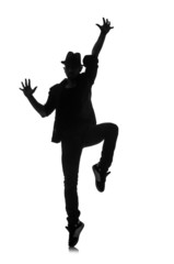 silhouette of male dancer isolated on white