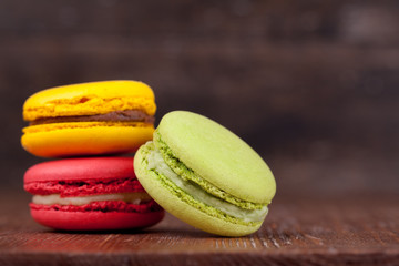 Macaroons on a wooden table