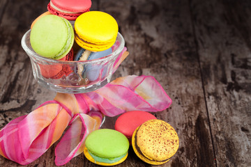 Macaroons on a wooden table