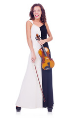 Young girl with violin on white