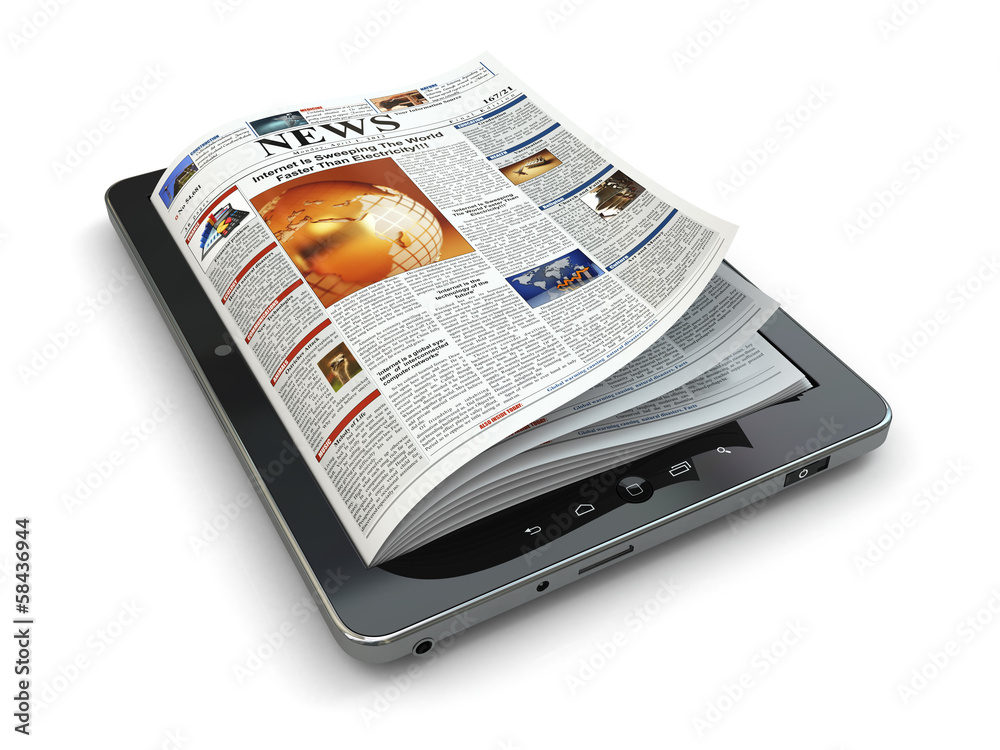 Sticker news online concept. tablet pc and newspaper.