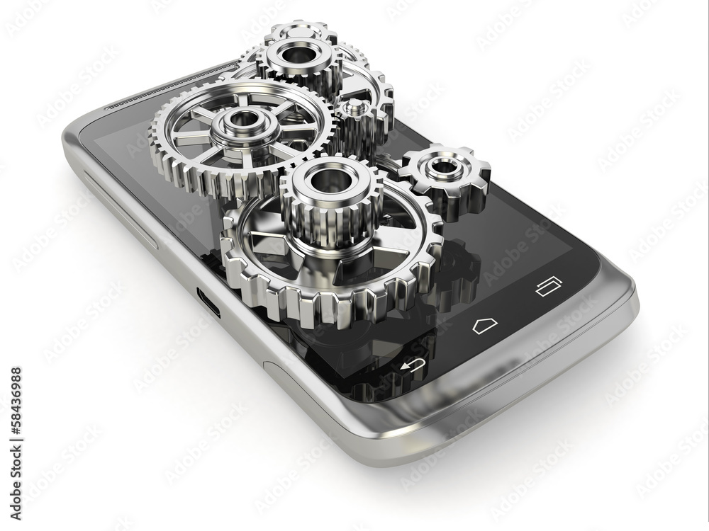 Poster settings of mobile phone. gears on the screen.
