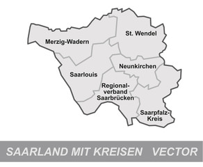 Inselkarte von Saarland mit Grenzen in Grau