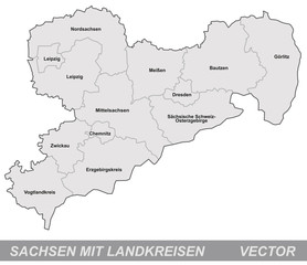 Inselkarte von Sachsen mit Grenzen in Grau