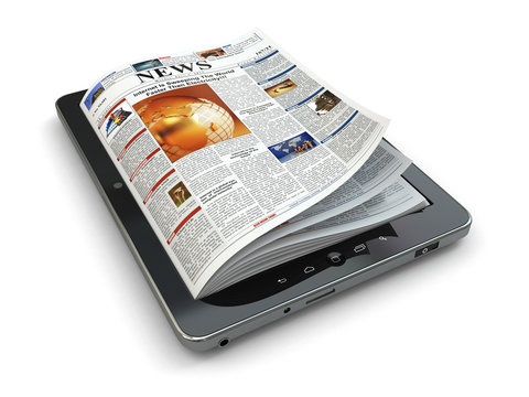News online concept. Tablet pc and newspaper.