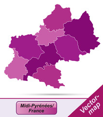 Grenzkarte von Midi-Pyrénées mit Grenzen in Violett
