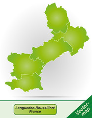 Languedoc-Roussillon mit Grenzen in Grün
