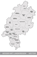 Obraz premium Inselkarte von Hessen mit Grenzen in Grau