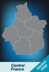 Obraz premium Grenzkarte von Centre mit Grenzen in leuchtend grau