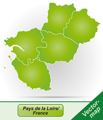 Grenzkarte von Pays-de-la-Loire mit Grenzen in Grün