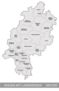 Inselkarte von Hessen mit Grenzen in Grau