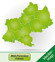 Midi-Pyrénées mit Grenzen in Grün