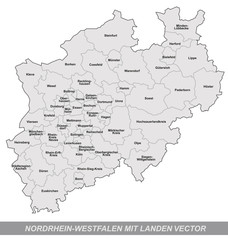 Nordrhein-Westfalen mit Grenzen in Grau