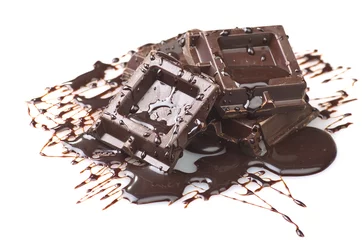 Tischdecke Closeup detail of chocolate parts on white background. © Orlando Bellini