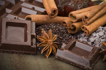 Tragetasche Closeup detail of chocolate parts on white background. © Orlando Bellini