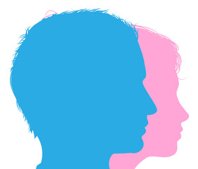 Couple faces silhouettes