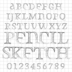 Vector sketched pencil alphabet