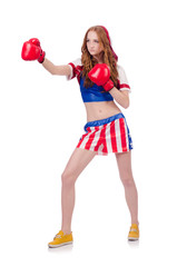 Woman boxer in uniform with US symbols