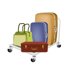 A Hand Truck Loading Luggages and Bag