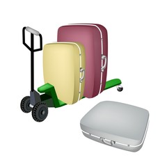 A Green Pallet Truck Loading Travel Suitcases