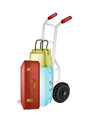 Hand Truck Loading Stack of Luggages and Bag