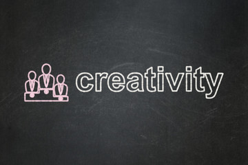 Obraz premium Advertising concept: Business Team and Creativity on chalkboard