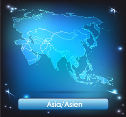 Asien mit Grenzen in leuchtend einfarbig