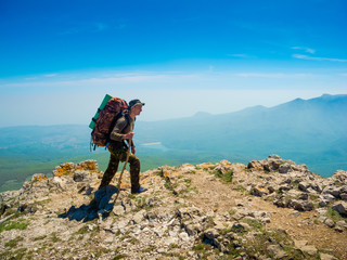 Hiker trekking in Crimea