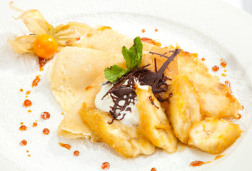 Crepe pancake with banana