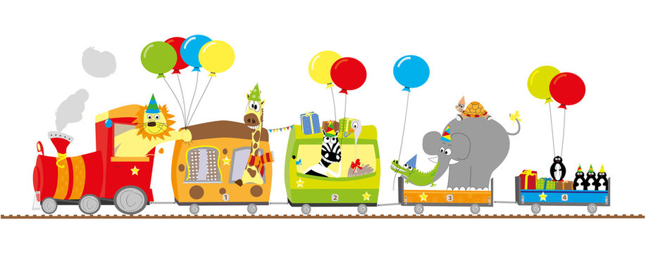 animals party train - vector illustration