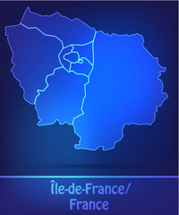 Île-de-France mit Grenzen in einfarbig Scribble