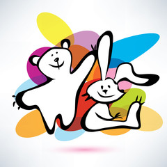 teddy bear and bunny, vector icons cartoon style