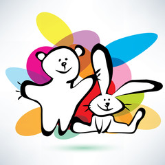 teddy bear and bunny, vector icons cartoon style