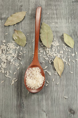 Rice in a wooden spoon