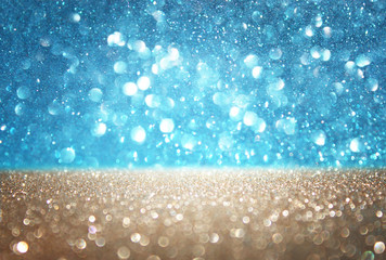 blue and gold defocused lights background