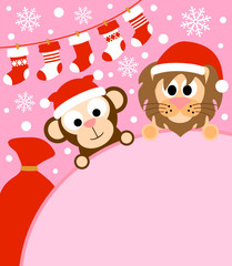 New Year background card with monkey and lion