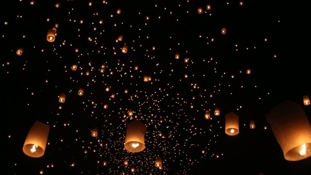 Floating asian lanterns in ,Chiang Mai Thailand