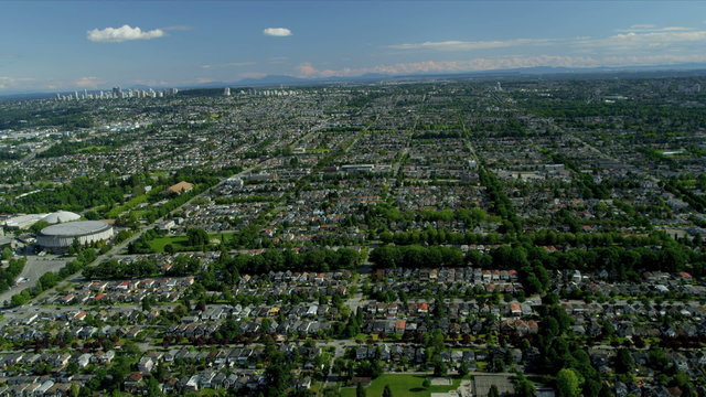 Aerial view residential suburbs, Vancouver