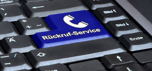 eks37 EnterKeySign - english: keyboard with blue key callback service - German: Rückruf-Service...