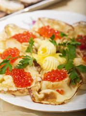 pancakes with red caviar