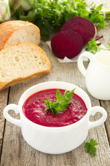 The traditional Russian beet soup.