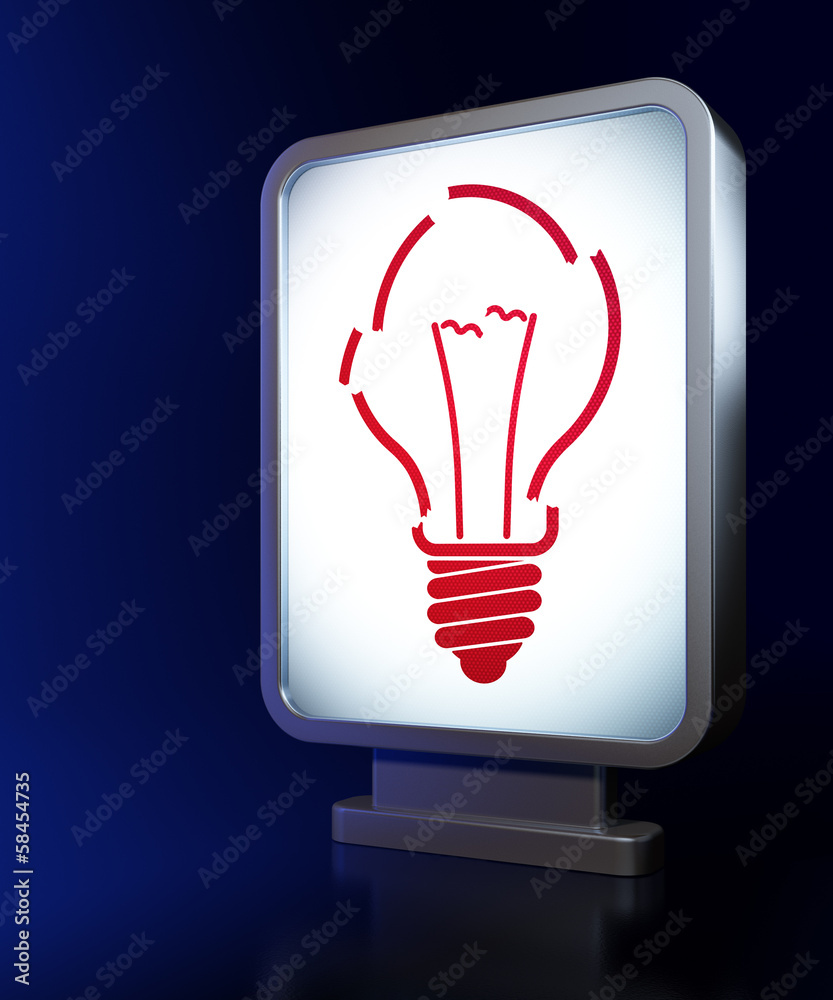 Wall mural finance concept: light bulb on billboard background