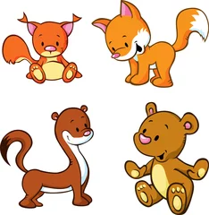 Poster Aap vos, beer, wezel en eekhoorn - schattige dieren cartoon