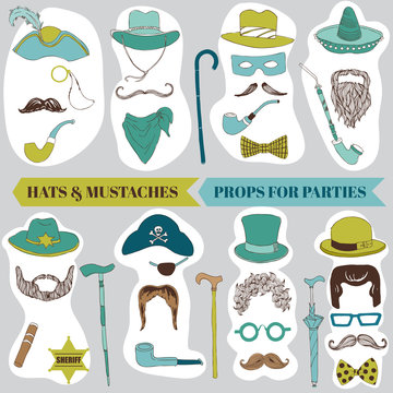 Photo Booth Party set - Glasses, hats, lips, mustache, masks