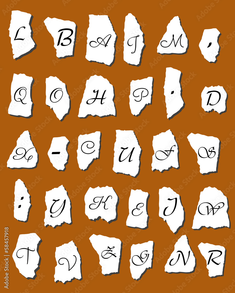 Poster alphabet letters on scraps of paper