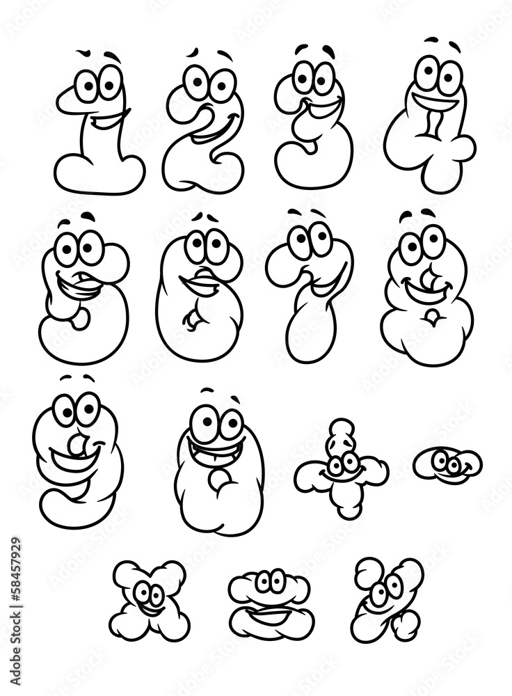 Poster Cartoon digits and numbers set
