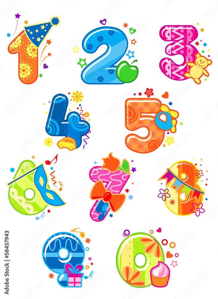 Poster cartoon digits and numbers with toys
