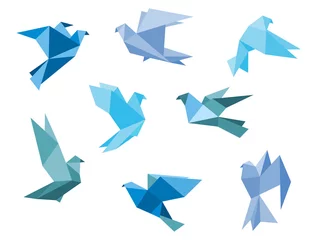 Crédence de cuisine en verre imprimé Animaux géométriques Pigeons et colombes en papier
